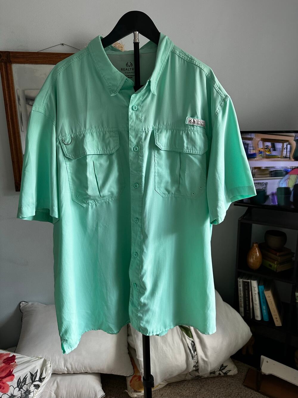 Realtree Fishing Men's Short Sleeve Button Down Guide Shirt Mint Green 2XL